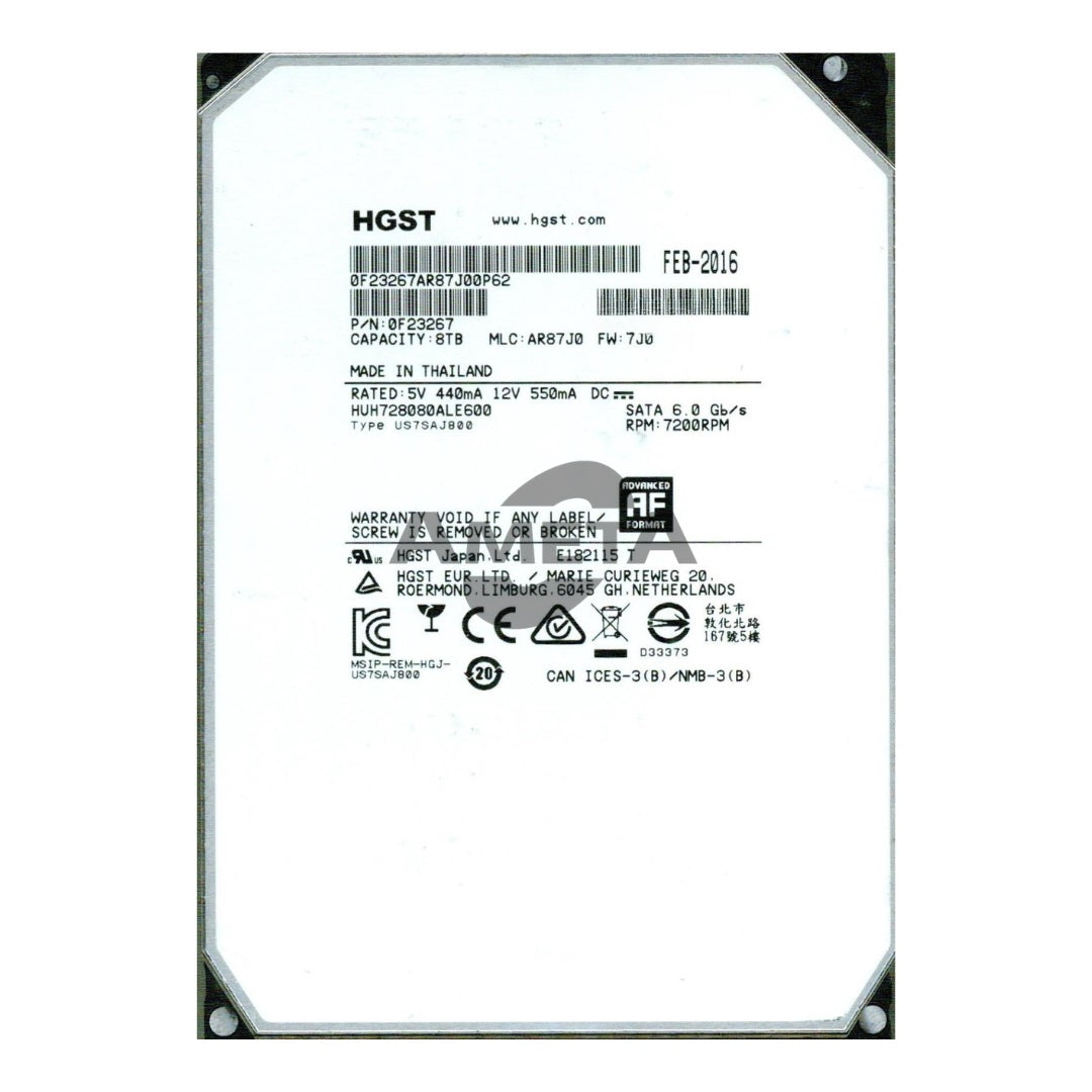 HITACHI 0F23267 / HUH728080ALE600 - HITACHI 8TB SATA 6G 7.2K AF 3.5 HDD HELIUM