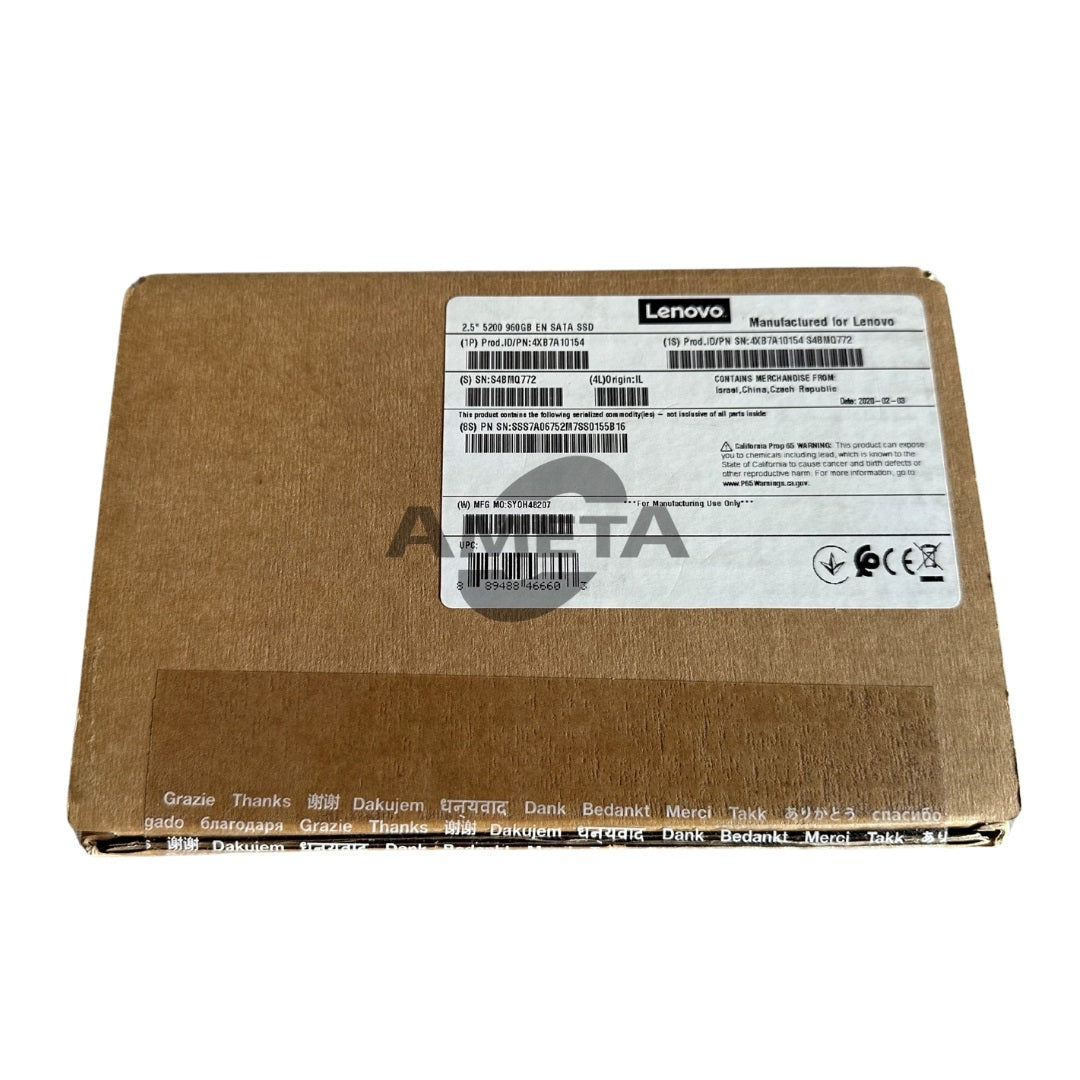 4XB7A10154 / 01PE307 - ThinkSystem 2.5" 5200 960GB Entry SATA 6Gb Hot Swap SSD